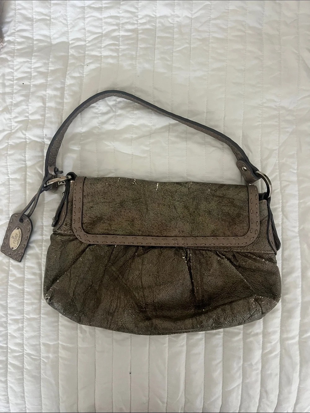 Fendi Metallic Shoulder Bag with Taupe Trim